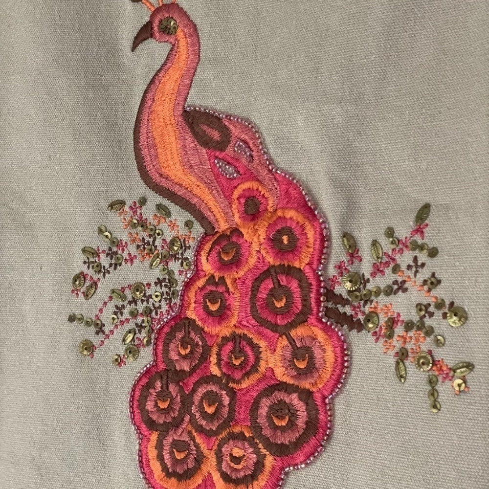 West Elm Peacock Embroidered Beaded Pillow Cover 16x16 NWT - Picture 4 of 9